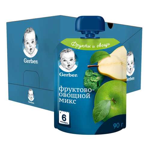 Фруктово-овощное пюре Gerber Фруктово-овощной микс (с 6 мес.), 16 шт. по 90гр. в Кораблик