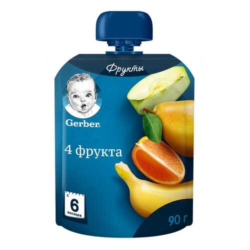 Пюре фруктовое Gerber 4 фрукта с 6 мес. 90 г в Кораблик