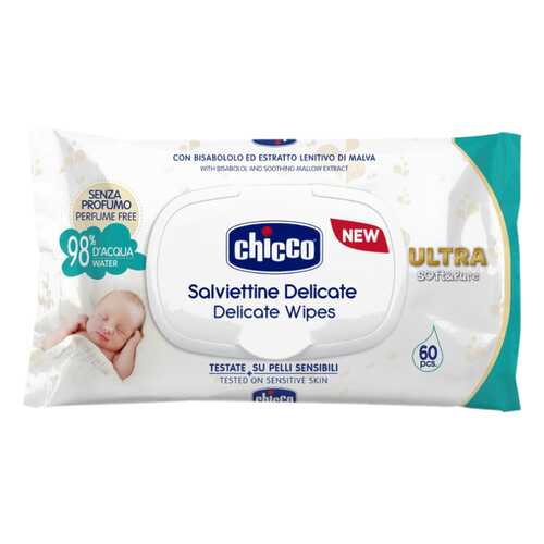 Салфетки ультра-мягкие влажные Chicco 60 шт. с клапаном в Кораблик