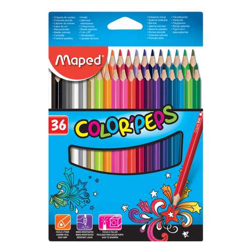 Карандаши цветные COLORPEPS, треугольн,36цв. картон. MAPED в Кораблик